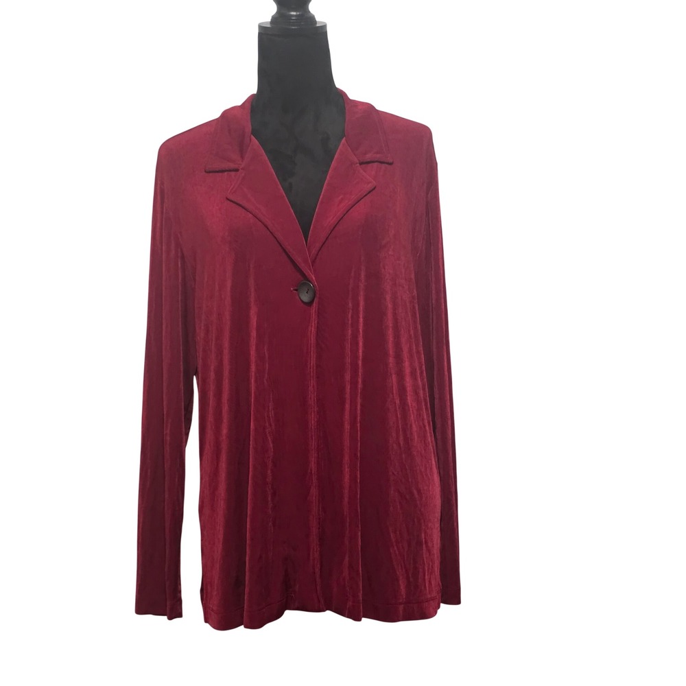 Chicos Travelers Burgundy Red Slinky Knit Single Button Jacket Blazer Size 3 /XL - Picture 1 of 10